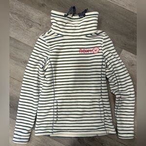 Roxy Navy and White Striped Fleece Top Small